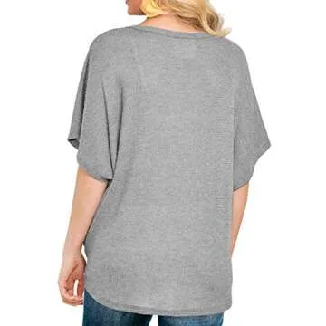VIISHOW Women's Loose Henley Blouse - Stylish Batwing Top