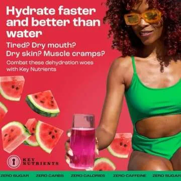 KEY NUTRIENTS Multivitamin Electrolytes Powder No Sugar - Refreshing Watermelon Electrolyte Powder - Endurance & Energy Supplement - Hydration Powder - No Calories - 90 Servings - Made in USA