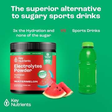 KEY NUTRIENTS Multivitamin Electrolytes Powder No Sugar - Refreshing Watermelon Electrolyte Powder - Endurance & Energy Supplement - Hydration Powder - No Calories - 90 Servings - Made in USA