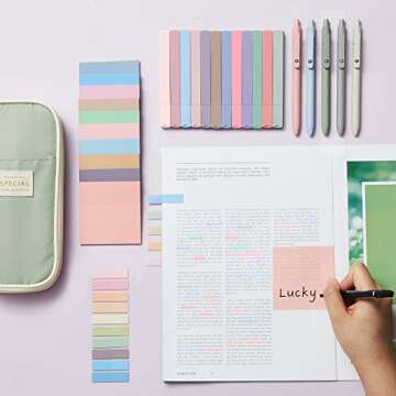 Jutom 39 Pcs Aesthetic Book Annotation Kit Pencil Case Bag with Highlighter Gel Pen 700 Sheets Trans...