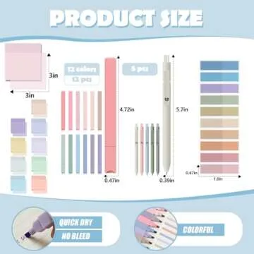 Jutom 39 Pcs Aesthetic Book Annotation Kit Pencil Case Bag with Highlighter Gel Pen 700 Sheets Transparent Sticky Notes Pads Index Tab Bible Study Supplies for School(Green,Cute Style)