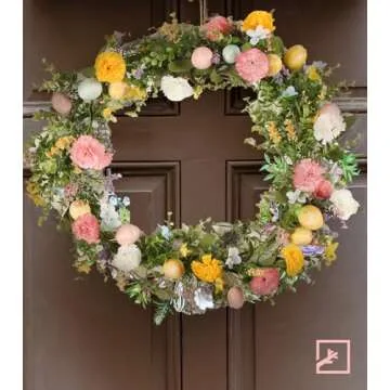 ZIFTY 5FT Easter Garland Spring Vine with Easter Eggs Flowers Berries for Rustic Mantle Arch Home Table Tree Decoration