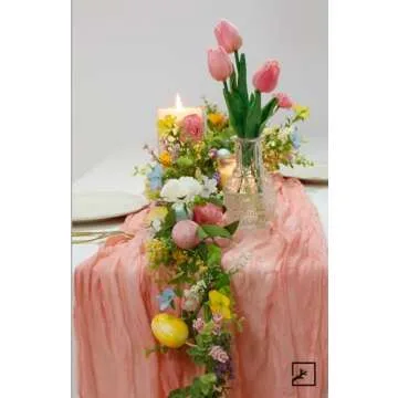 ZIFTY 5FT Easter Garland Spring Vine with Easter Eggs Flowers Berries for Rustic Mantle Arch Home Table Tree Decoration