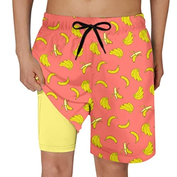 Cozople Boys Swim Trunks: Funny Banana Graphic with Compression Liner