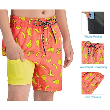 Cozople Boys Swim Trunks Banana Graphic Compression Liner