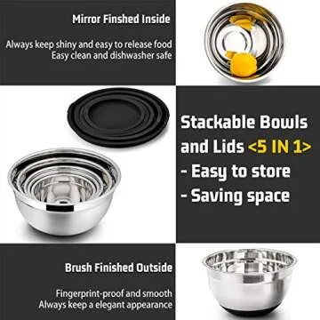 P&P CHEF 5-Pc Mixing Bowl Set with Lids - Safe & Stylish