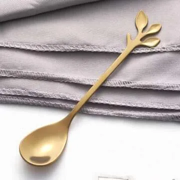 Gold Leaf Espresso Coffee Spoon Ice-Cream Tea Sugar Spoon Stainless Steel 4.7 Inches Mini Stirring Spoons Dessert Demitasse Spoons, Set of 4