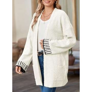 SHEWIN Women Casual Sweaters Long Sleeve Open Front Cardigan Winter Warm Outwear White Small