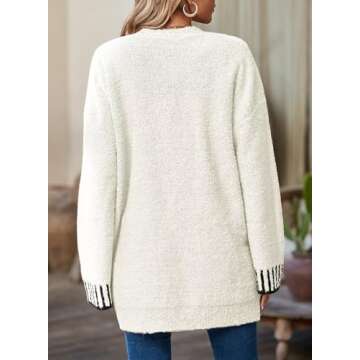 SHEWIN Women Casual Sweaters Long Sleeve Open Front Cardigan Winter Warm Outwear White Small