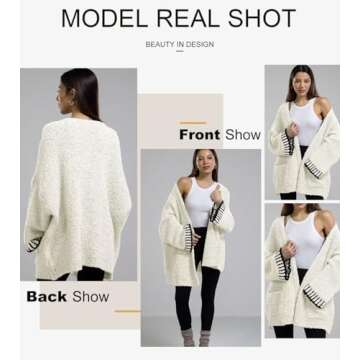 SHEWIN Women Casual Sweaters Long Sleeve Open Front Cardigan Winter Warm Outwear White Small