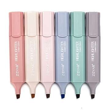 ZEYAR Highlighter Pen, Cream Colors Chisel Tip, Aesthetic Highlighter Marker, Water Based, Quick Dry, No Bleed, for Bible Study Notes School Office (6 Youth Colors)