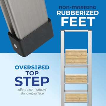 Step Ladder 4 Step Folding, Decorative - Beautiful Bamboo & Silver Aluminum, Ultra Slim Profile, Anti Slip Steps, Sturdy-Portable for Home, Office, Kitchen, Photography Use,by SORFEY