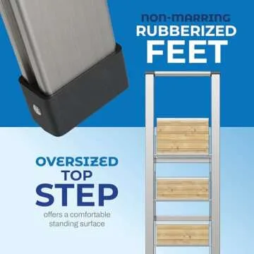 Step Ladder 4 Step Folding, Decorative - Beautiful Bamboo & Silver Aluminum, Ultra Slim Profile, Anti Slip Steps, Sturdy-Portable for Home, Office, Kitchen, Photography Use,by SORFEY