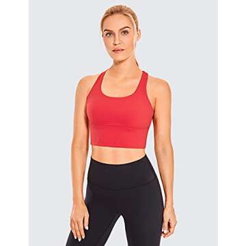 CRZ YOGA Strappy Longline Sports Bras for Women - Wirefree Padded Criss Cross Yoga Cropped Tank Tops Crimson Medium