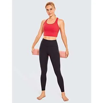 CRZ YOGA Strappy Longline Sports Bras for Women - Wirefree Padded Criss Cross Yoga Cropped Tank Tops Crimson Medium
