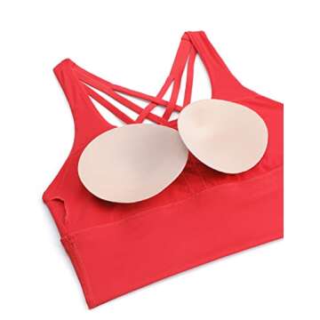 CRZ YOGA Strappy Longline Sports Bras for Women - Wirefree Padded Criss Cross Yoga Cropped Tank Tops Crimson Medium