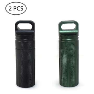SENHAI Air-Tight EDC Accessory Case Waterproof Pill Capsule Fob Bottle, 2 Pack Aluminum Outdoor Dry ...