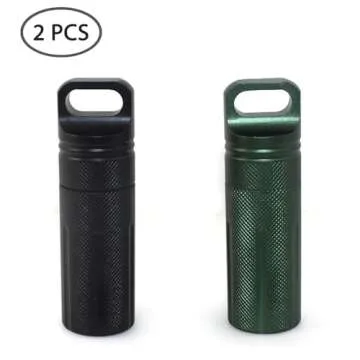 SENHAI Air-Tight EDC Accessory Case Waterproof Pill Capsule Fob Bottle, 2 Pack Aluminum Outdoor Dry ...