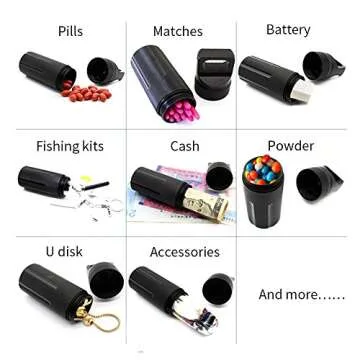 SENHAI Air-Tight EDC Accessory Case Waterproof Pill Capsule Fob Bottle, 2 Pack Aluminum Outdoor Dry Containers Match Seal Storage Case, with 2 Locking Carabiners - Black, Green