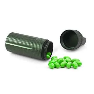 SENHAI Air-Tight EDC Accessory Case Waterproof Pill Capsule Fob Bottle, 2 Pack Aluminum Outdoor Dry Containers Match Seal Storage Case, with 2 Locking Carabiners - Black, Green