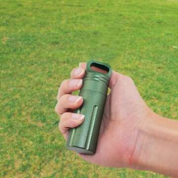 SENHAI Air-Tight EDC Accessory Case Waterproof Pill Capsule Fob Bottle, 2 Pack Aluminum Outdoor Dry Containers Match Seal Storage Case, with 2 Locking Carabiners - Black, Green
