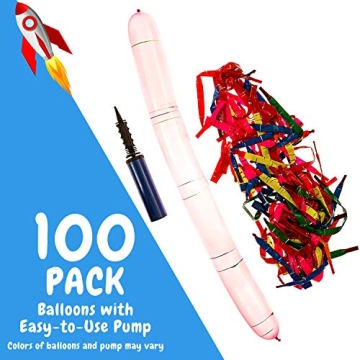 Exciting IMPRESA Rocket Balloons - 100 Pack with Pump