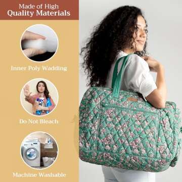 Maison d' Hermine Weekend Bag Cotton Quilted Duffel Overnight Luggage Weekender Gym Bag for Mothers Day Gifts Travel Men Women Business Travellers Family Trip, Surya - Green