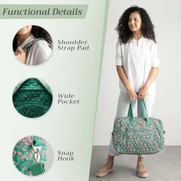 Maison d' Hermine Weekend Bag Cotton Quilted Duffel Overnight Luggage Weekender Gym Bag for Mothers Day Gifts Travel Men Women Business Travellers Family Trip, Surya - Green
