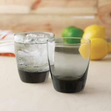 Libbey Classic Smoke Rocks Glasses Set, Classic Glassware Drinking Glasses Set of 12, Elegant, Dishw...
