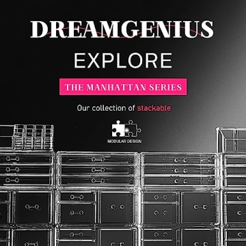 DreamGenius Makeup Organizer, 4 Pieces Acrylic Makeup Storage Box with 9 Drawers for Lipstick Jewelry and Makeup Brushes, Stackable Vanity Organizer for Dresser and Bathroom Countertop, Clear
