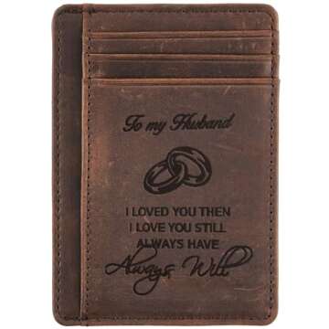 Toughergun Engraved Gifts for Son, Husband Birthday Gifts, Men’s Leather Pocket Wallet Gifts for Men, I Love You Now and Forever