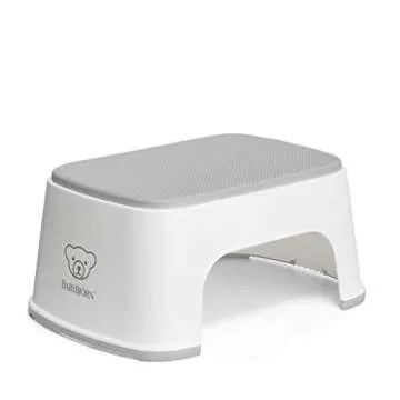 BABYBJORN Toilet Trainer, White/Turquoise, 1 Count (Pack of 1) & Step Stool, White/Gray