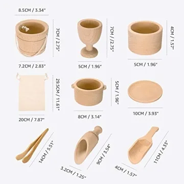 Montessori Sensory Bin Toys Set for Toddlers - 9 Wooden Tools