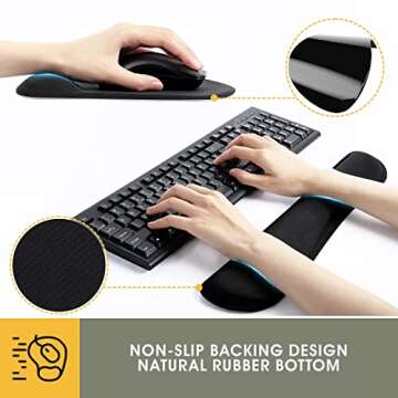 GIM Keyboard and Mouse Pad with Gel Wrist Rest Support, Memory Foam Set with Non Slip Rubber Base for Office, Gaming, Computer, Laptop and Mac