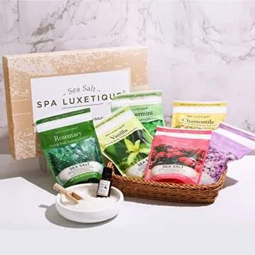 Bath Salts Gift Set 6-Pack, Foot and Body Sea Salts for Soaking, Wooden Scooper, 0.5oz Argan Oil, Ba...