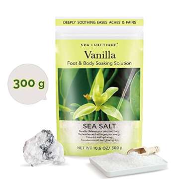 Bath Salts Gift Set 6-Pack, Foot and Body Sea Salts for Soaking, Wooden Scooper, 0.5oz Argan Oil, Bath Salts for Women Relaxing, Mother's Day Gifts for Mom