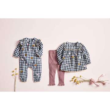 Mud Pie Baby Girls Embroidered 1 Piece, Blue Check, 6-9 Months