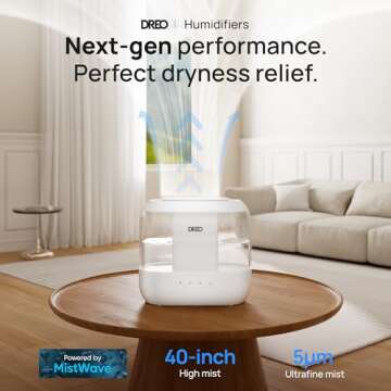 Dreo Humidifiers for Bedroom, Top Fill 4L Supersized Cool Mist Humidifier, 32H Runtime, 28 dB Quiet ...