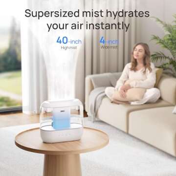 Dreo Humidifiers for Bedroom, Top Fill 4L Supersized Cool Mist Humidifier, 32H Runtime, 28 dB Quiet Ultrasonic Air Humidifier for Large Room, Plants, Baby Nursery, Indoor, Night Light, Easy to Clean