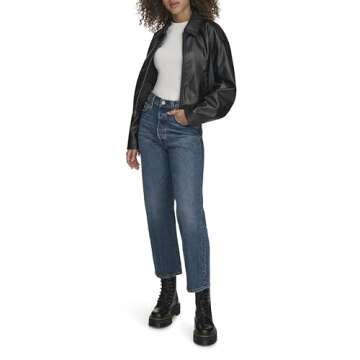 Levi's Women's Faux Leather Bomber with Laydown Collar - Versatile Black Jacket