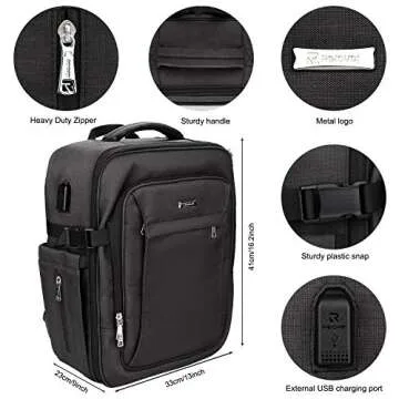 Relavel Professional Makeup Case Makeup Backpack and Makeup Brush Case for Makeup Artists, Durable Water-resistant Material, with Shoulder Strap and Adjustable Dividers Black