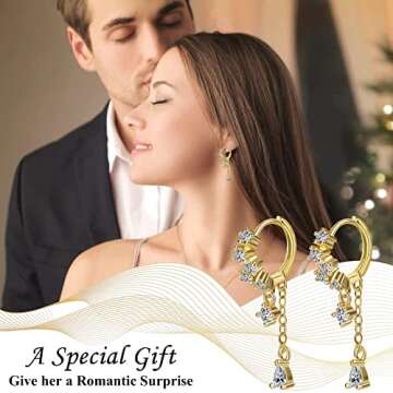 CROWN GUIDE Hoop Earrings for Women Trendy Dangle Crystal, Gold Plated Hypoallergenic Chain Earrings...
