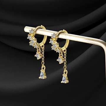 CROWN GUIDE Hoop Earrings for Women Trendy Dangle Crystal, Gold Plated Hypoallergenic Chain Earrings Dangling Drop Cubic Zirconia Huggie Earrings Cartilage Fashion Jewelry for Women Girls