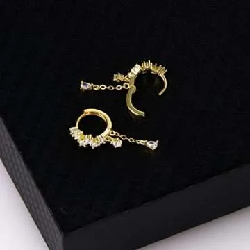 CROWN GUIDE Hoop Earrings for Women Trendy Dangle Crystal, Gold Plated Hypoallergenic Chain Earrings Dangling Drop Cubic Zirconia Huggie Earrings Cartilage Fashion Jewelry for Women Girls