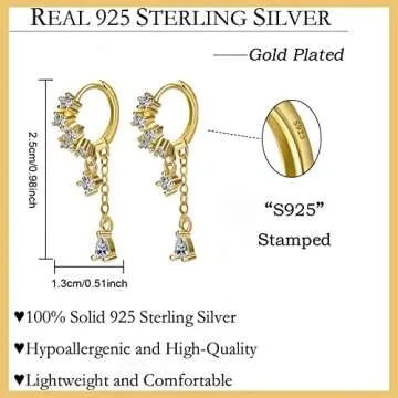 CROWN GUIDE Hoop Earrings for Women Trendy Dangle Crystal, Gold Plated Hypoallergenic Chain Earrings Dangling Drop Cubic Zirconia Huggie Earrings Cartilage Fashion Jewelry for Women Girls