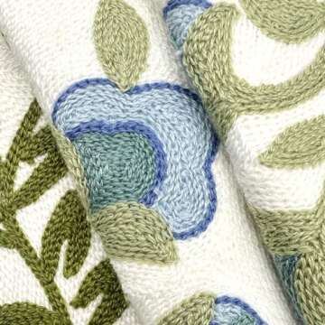 Alysheer Floral Embroidered Spring Decorative Throw Pillow Covers 18"x 18" Set of 2, Farmhouse Blue Flowers Green Vines Patterned Cotton Cushion Cases for Couch Bed Living Room Cottage Decor