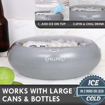 Instant Drink Chiller - Rapid Beverage Chiller for Cans 12 oz or 16 oz & Glass Bottles - Portable In...