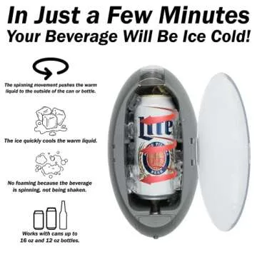 Instant Drink Chiller - Rapid Beverage Chiller for Cans 12 oz or 16 oz & Glass Bottles - Portable Instant Beverage Cooler - Fast & Efficient Instant Drink Cooler for Parties, Picnics & BBQs