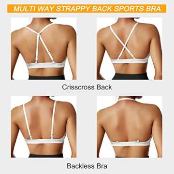 RUUHEE Women Workout Sports Bra Backless Criss Cross Halter Padded Low Impact Yoga Crop Bras(Small,White-4)