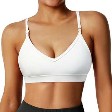 RUUHEE Women Workout Sports Bra Backless Criss Cross Halter Padded Low Impact Yoga Crop Bras(Small,White-4)
